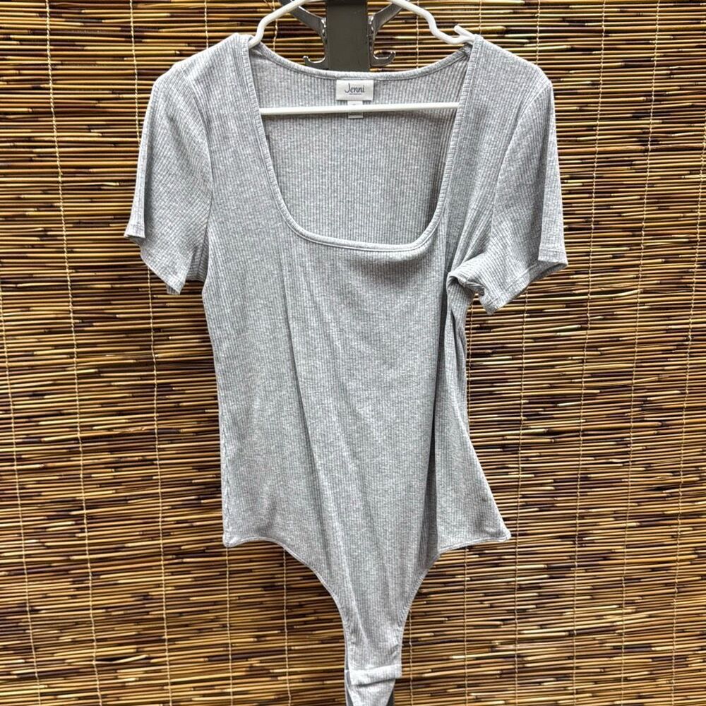 Jenni Square Neck Ribbed Bodysuit Grey Hthr Size XXL